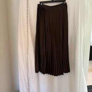 H&M Long Skirts Women's Brown Medium Pleated High Elastic Waist Classic Comfort